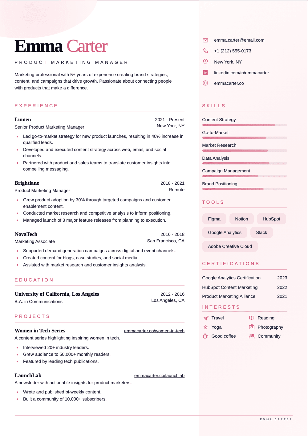 Classy Pink resume template
