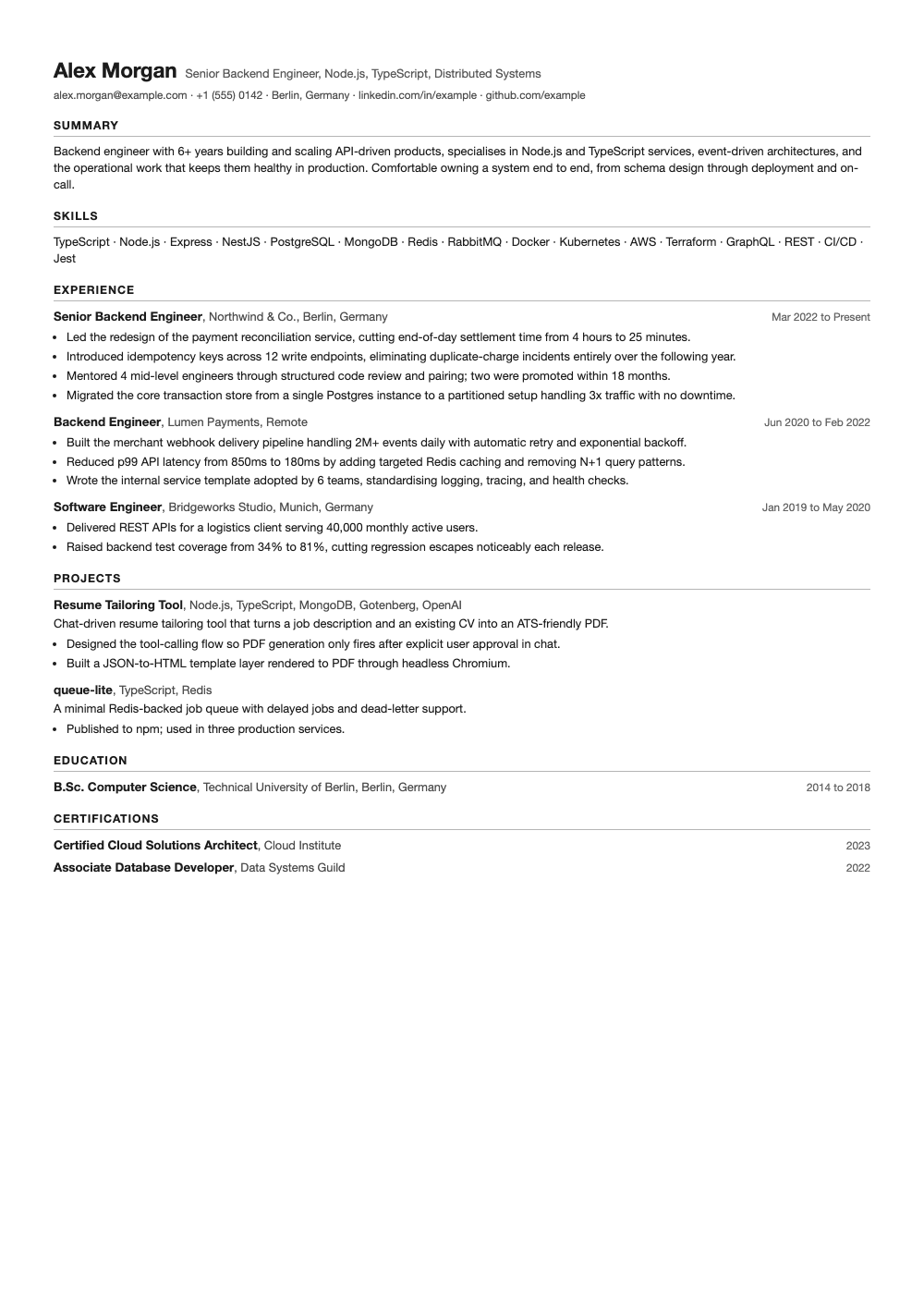 Compact resume template